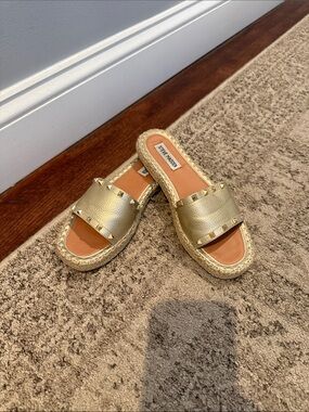 Steve Madden Metallic Gold Studded Espadrille Slides
